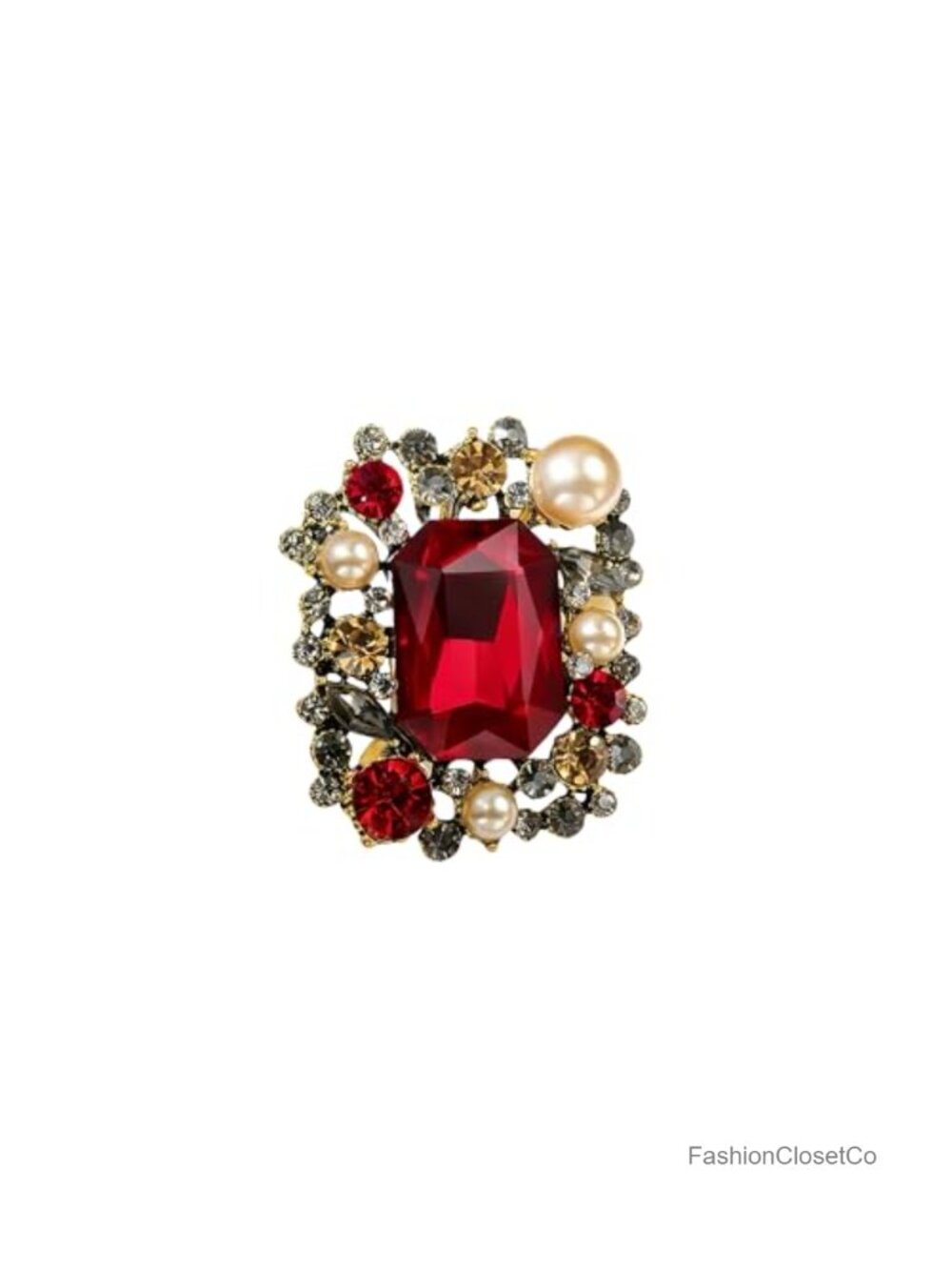 Vintage Rhinestone Rectangle Brooch Pin Gold Tone Baroque Crystal